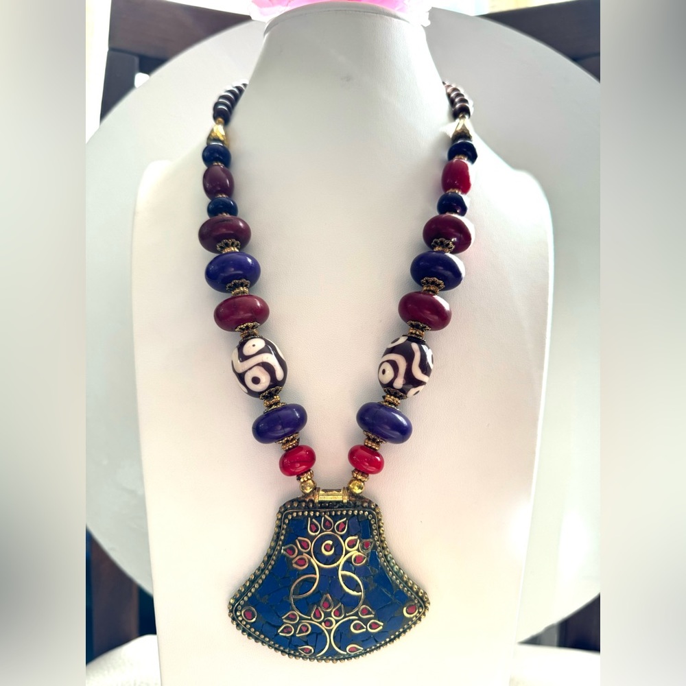 Beautiful and vintage Tibet/indo Tribal style handmade resin necklace & pendant